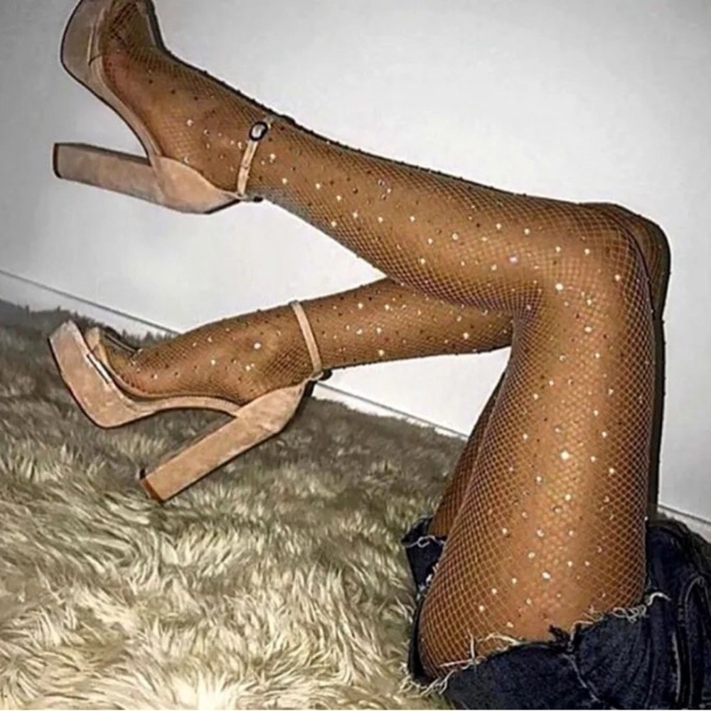 Sparkling Rhinestone Fishnet Stockings/Tights - Picture 6 of 7